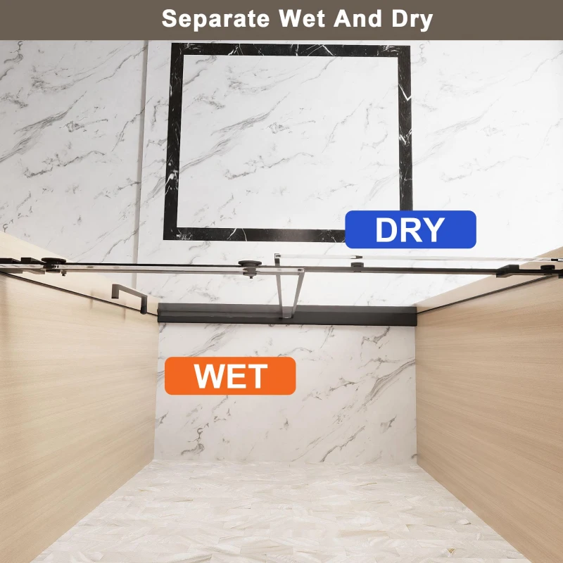 Frameless Shower Door with Anti-Shatter Safety Film and Bottom Water-Blocking Strip, Panel for Bathroom, 60" L x 0.5" W x 76" H, Matt Black