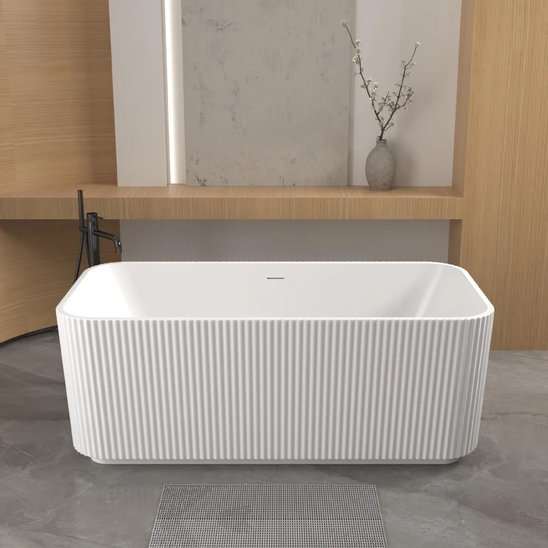 59" Rectangle Freestanding Acrylic Soaking Tub with High-Gloss Surface, Bathtub with Pop-Up Drain, 59" L x 29.5" W x 23" H, Gloss White