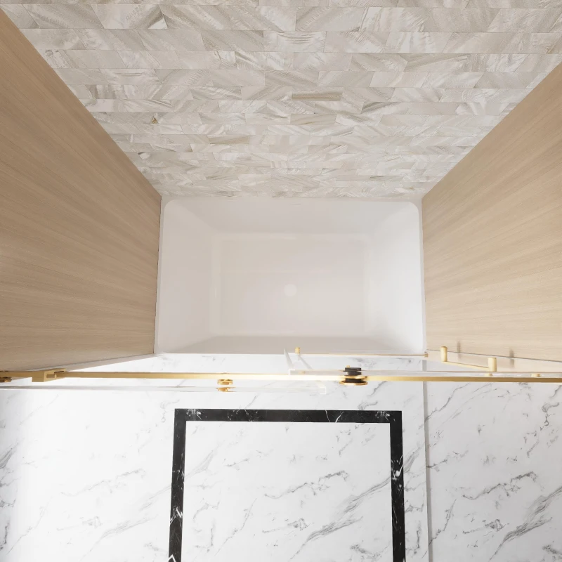 Frameless Shower Door with Anti-Shatter Safety Film and Bottom Water-Blocking Strip, Panel for Bathroom, 60" L x 0.5" W x 60" H, Brushed Gold