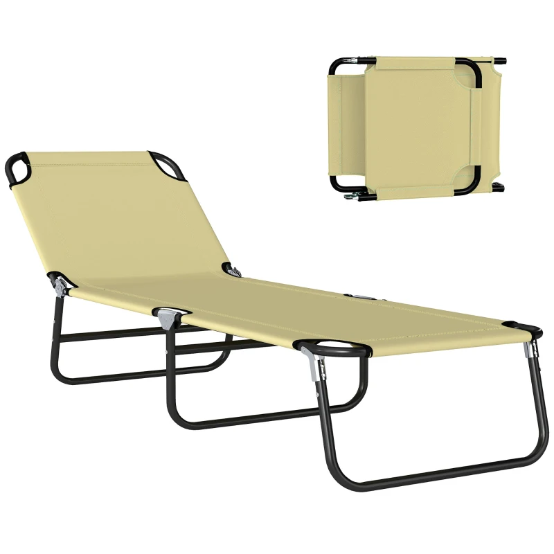 Outsunny Outdoor Folding Lounge Chair, Steel Tanning Chair with Reclining Back, Breathable Mesh for Beach, Yard, Patio, Cream