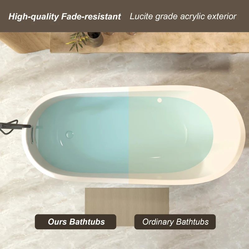 67" Special-Shaped Freestanding Slipper Bathtub with Chrome Overflow, Soaking Tub with Pop-Up Drain, 67" L x 31" W x 29" H, White