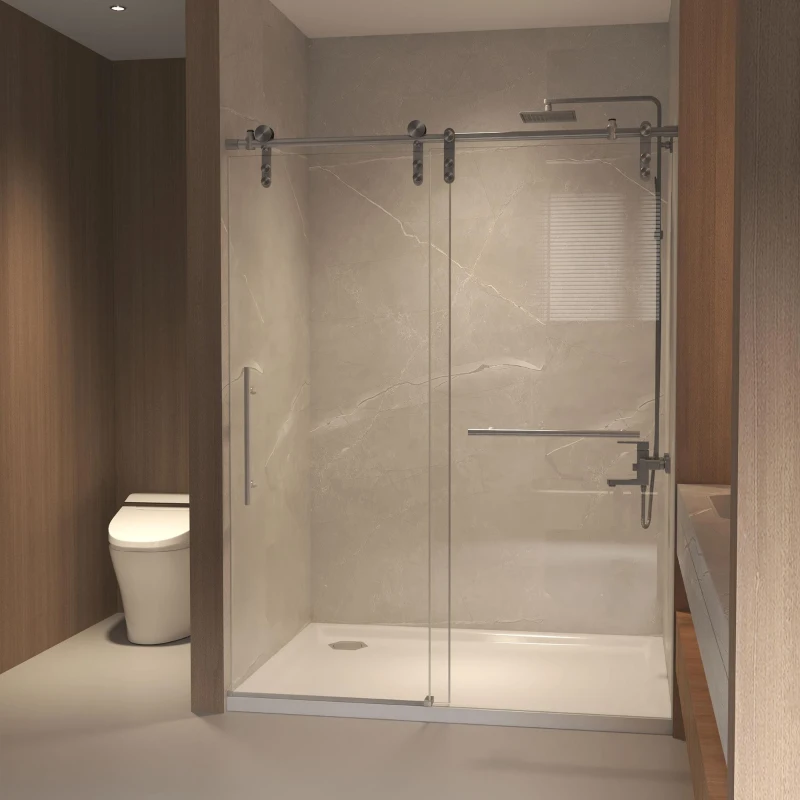 60" Sliding Shower Door with Waterproof Seals and Tempered Glass, Bathroom Door with Towel Bar Handle, 60" L x 0.5" W x 76" H, Brushed Nickel