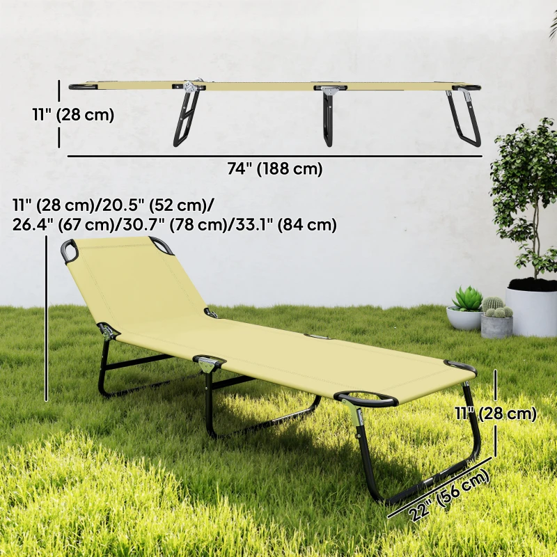 Outsunny Outdoor Folding Lounge Chair, Steel Tanning Chair with Reclining Back, Breathable Mesh for Beach, Yard, Patio, Cream