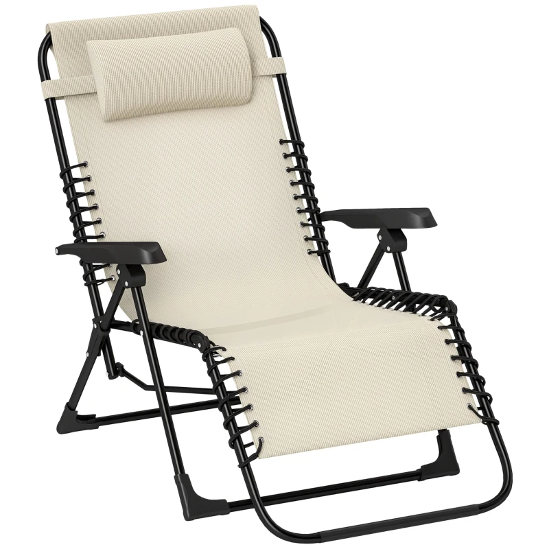 Outsunny Folding Zero Gravity Chair, 5-Position Adjustable Outdoor Lounge Chair Recliner with Headrest, Beige