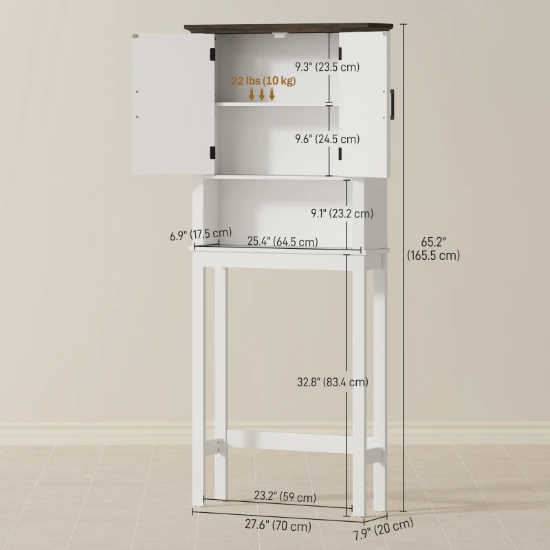 HOMCOM Over The Toilet Storage, Bathroom Cabinet Over Toilet with Open Shelf and Adjustable Bottom Bar, White
