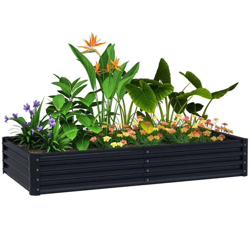 Outsunny 6 x 3 x 1ft Galvanized Raised Garden Bed, Reinforced Outdoor Planter Box with Open Bottom, Dark Grey