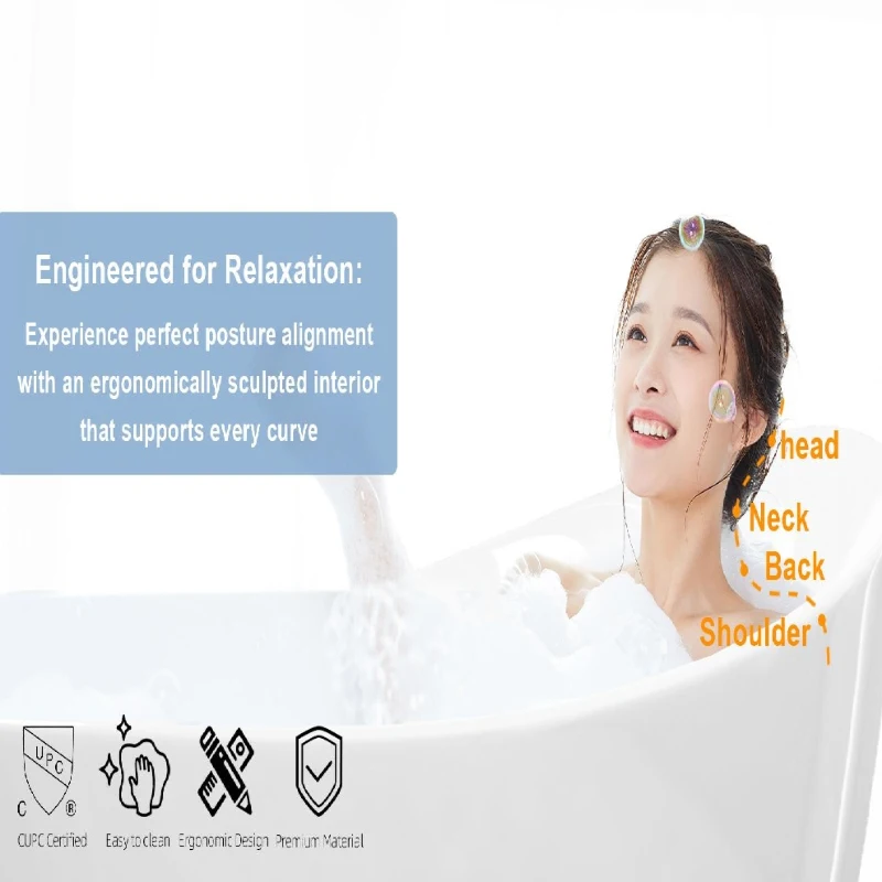 67" Special-Shaped Freestanding Slipper Bathtub with Chrome Overflow, Soaking Tub with Pop-Up Drain, 67" L x 31" W x 29" H, White