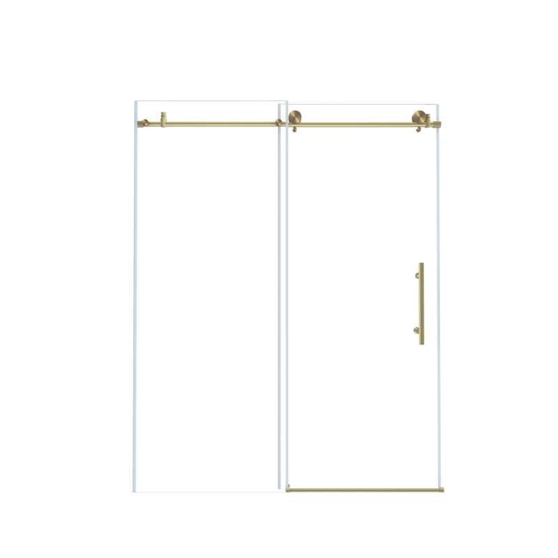 Frameless Shower Door with Anti-Shatter Safety Film and Bottom Water-Blocking Strip, Panel for Bathroom, 60" L x 0.5" W x 76" H, Brushed Gold