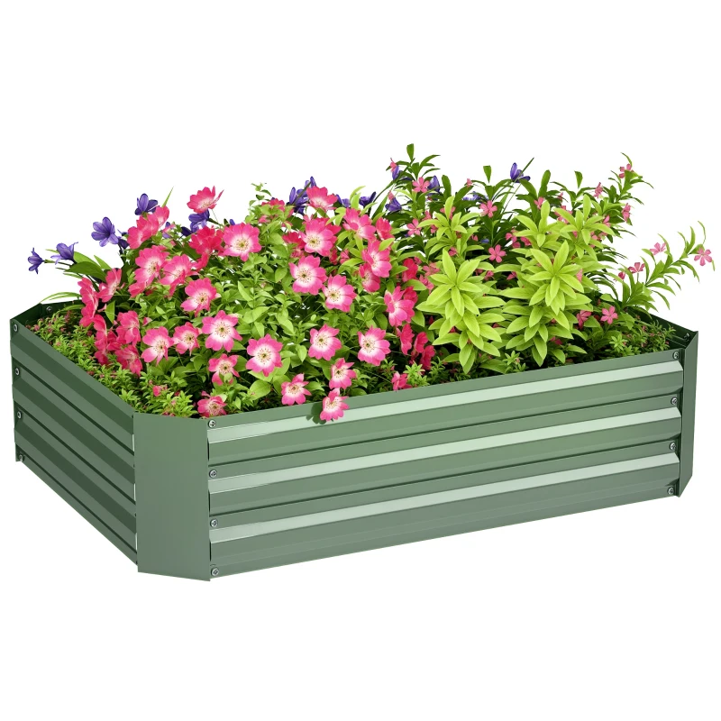 Outsunny Galvanized Raised Garden Bed, 4' x 3' x 1' Outdoor Metal Planter Box, Raised Bed for Growing Flowers Herbs, Dark Green