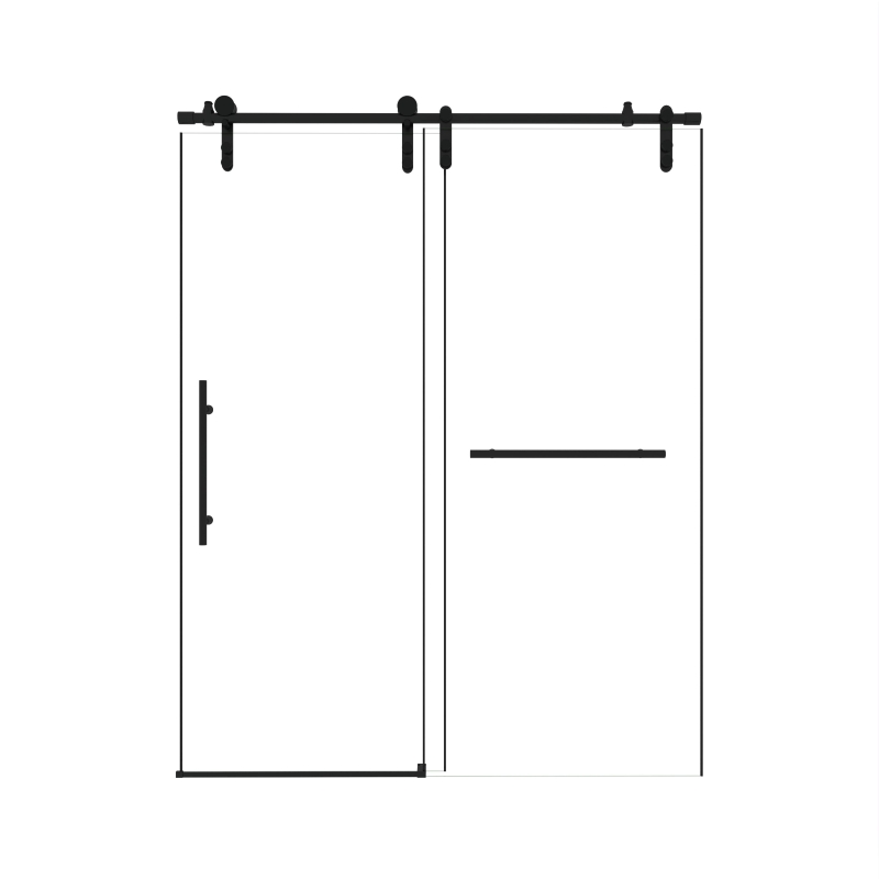 Sliding Bathtub Door with Waterproof Seals and Tempered Glass, Bathroom Door with Towel Bar Handle, 48" L x 0.5" W x 76" H, Matte Black