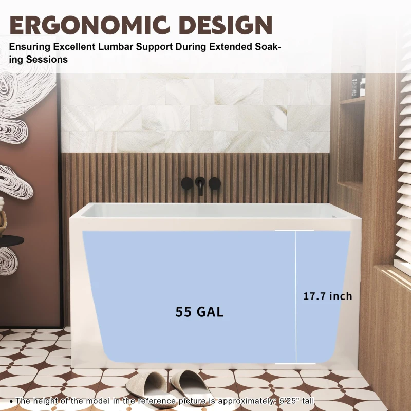 47" Acrylic Freestanding Bathtub with Built-In Seat, Ergonomic Sloping Backrest, Soaking Tub for Bathroom, 47" L x 27.5" W x 25" H, Gloss White