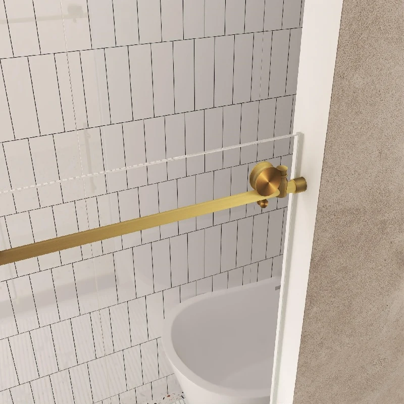 Frameless Shower Door with Anti-Shatter Safety Film and Bottom Water-Blocking Strip, Panel for Bathroom, 60" L x 0.5" W x 76" H, Brushed Gold