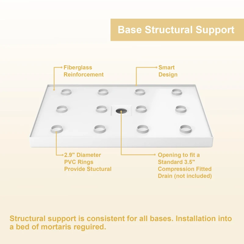 32" x 48" Shower Base with Durable No-Flex Construction, Acrylic 3-Wall Alcove Shower Pan with Center Drain, 48" L x 32" W x 3" H, Gloss White