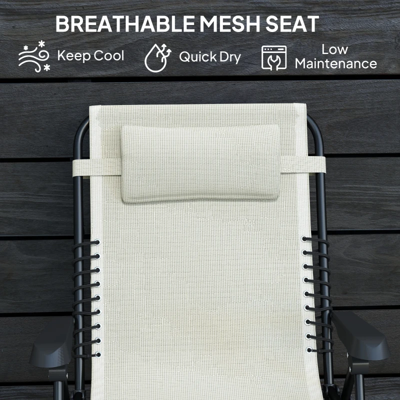 Outsunny Folding Zero Gravity Chair, 5-Position Adjustable Outdoor Lounge Chair Recliner with Headrest, Beige