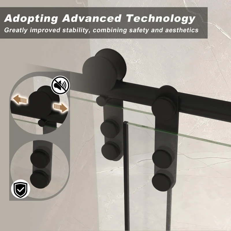 Sliding Shower Door with Waterproof Seals and Tempered Glass, Bathroom Door with Towel Bar Handle, 60" L x 0.5" W x 76" H, Matte Black