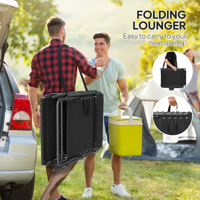 Outsunny Folding Lounge Chair, Outdoor Chaise Lounge Tanning Chair with Adjustable Back, Side Table, Headrest, Black