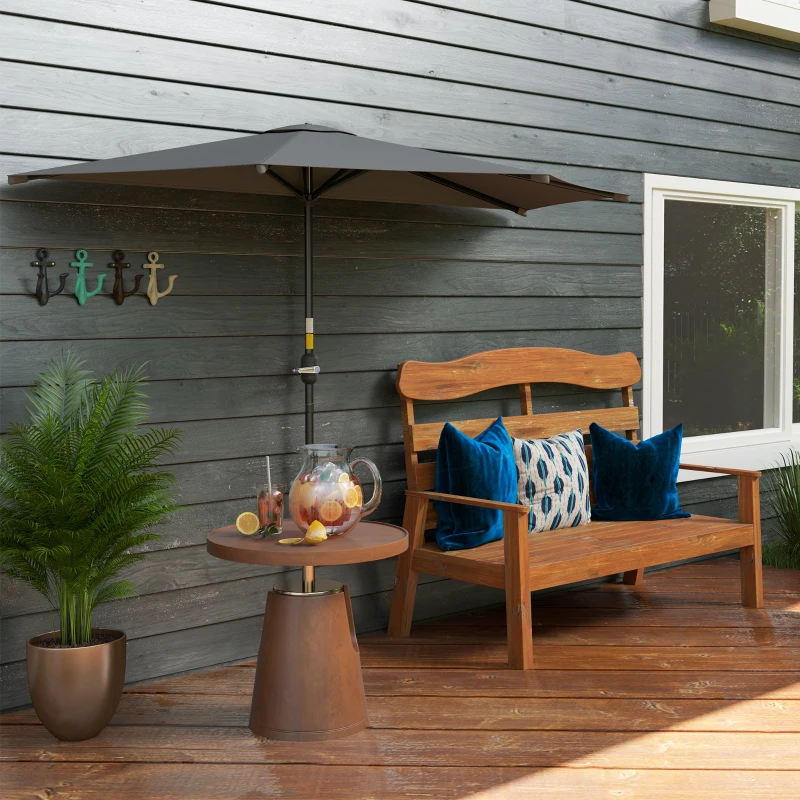 Outsunny 9.8ft Half Umbrella Semi Round Patio Parasol with Crank Handle, Top Vent for Garden, Balcony- NO BASE INCLUDED Dark Grey