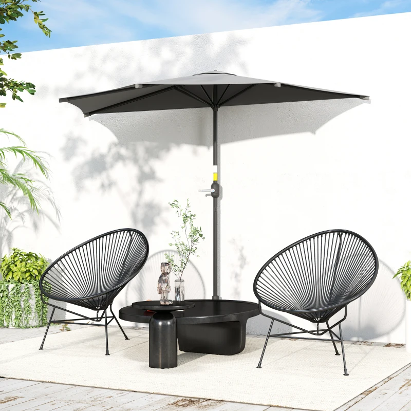 Outsunny 9.8ft Half Umbrella Semi Round Patio Parasol with Crank Handle, Top Vent for Garden, Balcony- NO BASE INCLUDED Dark Grey