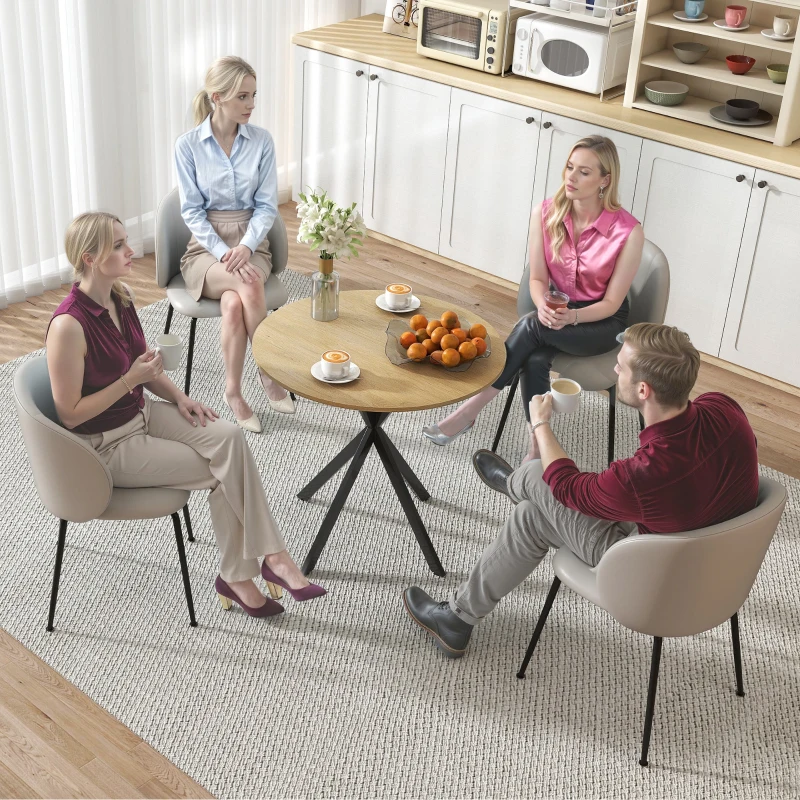 HOMCOM 31.5" Industrial Round Dining Table - White Oak