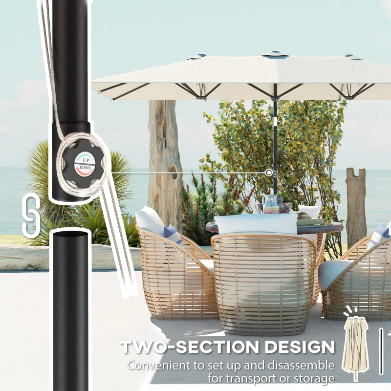 Outsunny Double-Sided Patio Umbrella Parasol with Tilt, Adjustable Height, Vents and 12 Ribs, for Garden, White