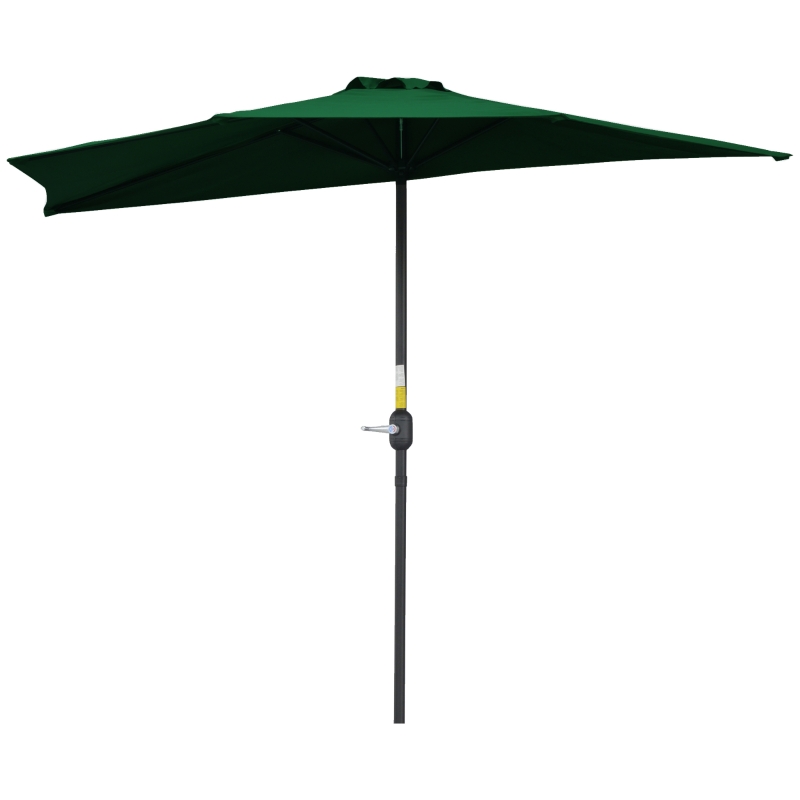 Outsunny 9.8ft Half Umbrella Semi Round Patio Parasol with Crank Handle, Top Vent for Garden, Balcony- NO BASE INCLUDED, Green