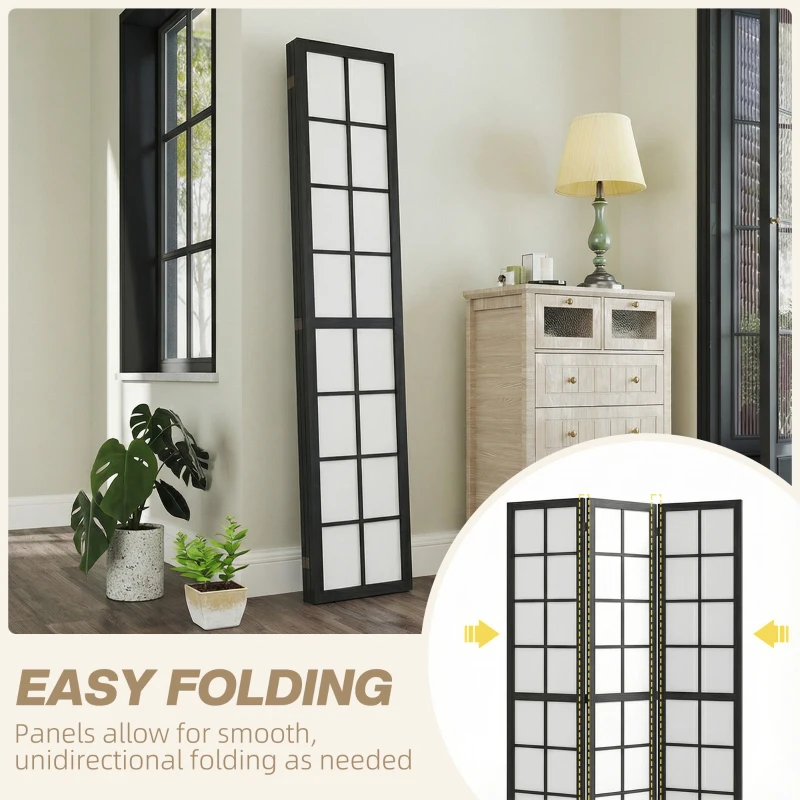 HOMCOM 3 Panel Room Divider, 5.6 ft Folding Wall Divider Room Partition for Home Office, Bedroom, Black