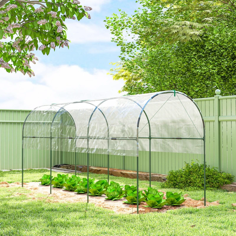 Outsunny Tunnel Tomato Greenhouse with 4 Hoops and Top Tap, Pointed Bottom and Guy Ropes, 157.5" x 48.4" x 67.3", Clear