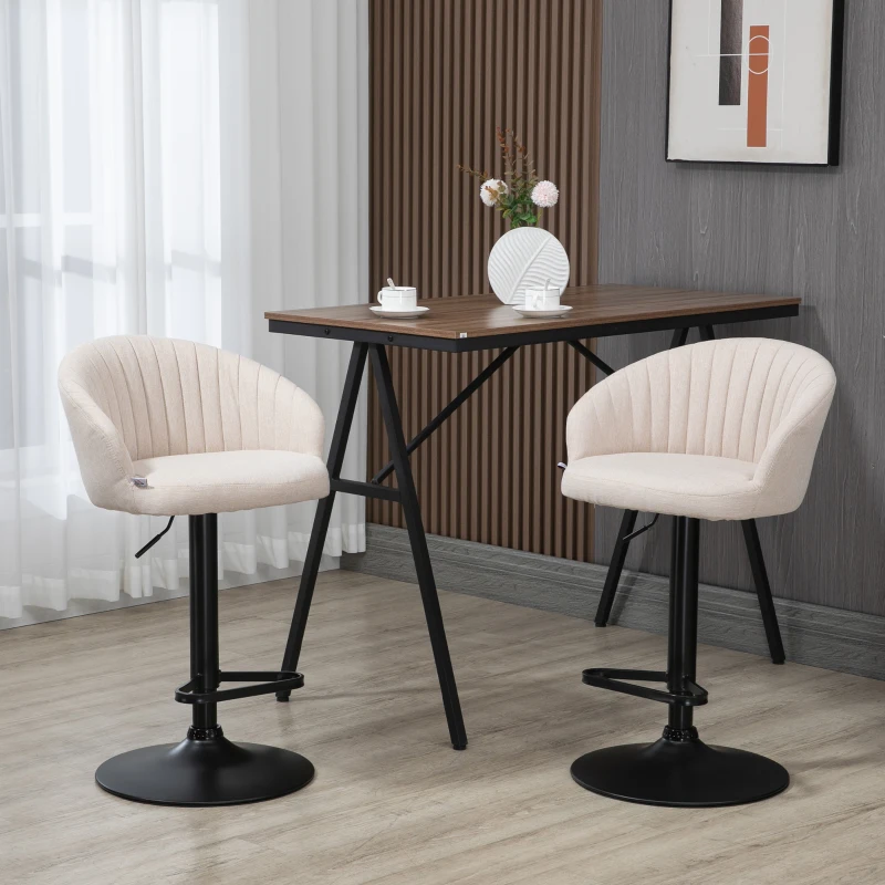 HOMCOM Modern Upholstered Adjustable Barstools with Swivel Seat, Linen Touch Fabric, Steel Frame, Footrest, ‎Beige