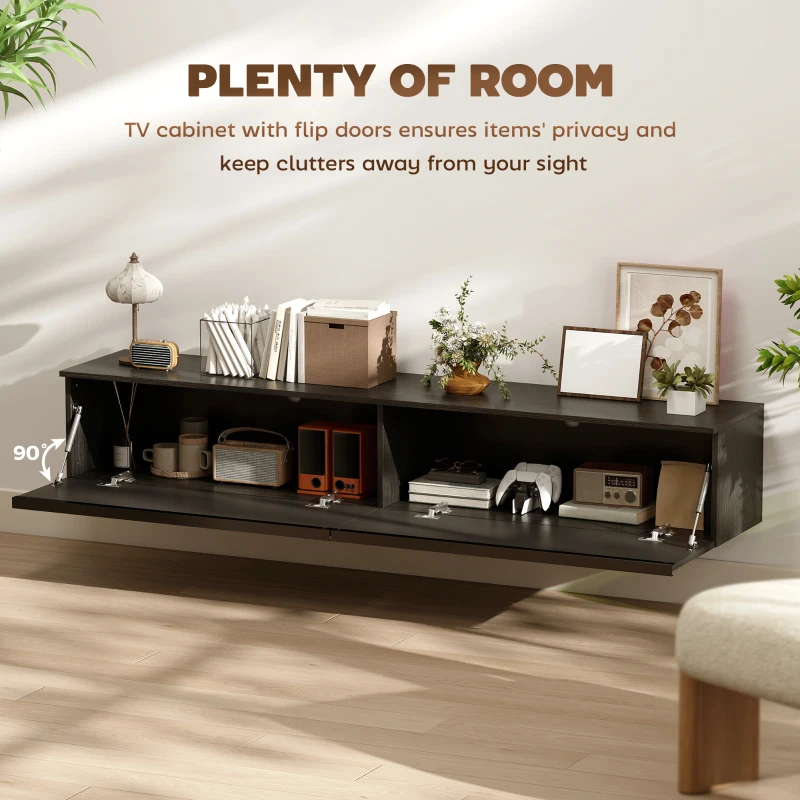 HOMCOM Wall Mounted TV Stand, Floating TV Cabinet with Storage, for TVs up to 70", High Gloss Effect, Black