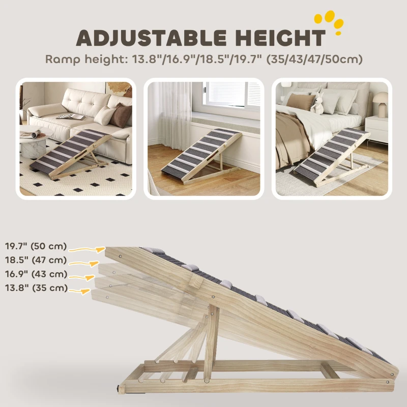 PawHut Dog Ramp for Couch, Foldable Pet Ramp for Small to Large Dog, 4 Adjustable Height from 14" to 20"
