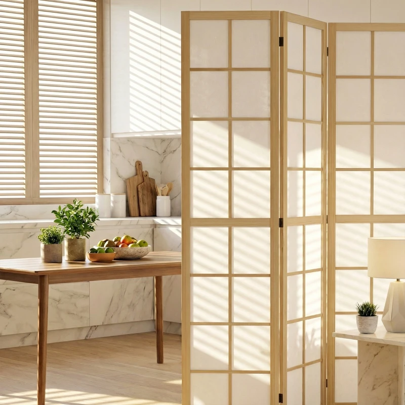 HOMCOM 6 Panel Room Divider, 5.6 ft Folding Wall Divider Room Partition for Home Office, Bedroom, Living Room, Natural Wood