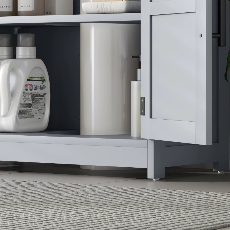 HOMCOM Farmhouse Pedestal Sink Storage Cabinet, Bathroom Sink Cabinet with 2 Barn Doors and Adjustable Shelf, Dark Gray