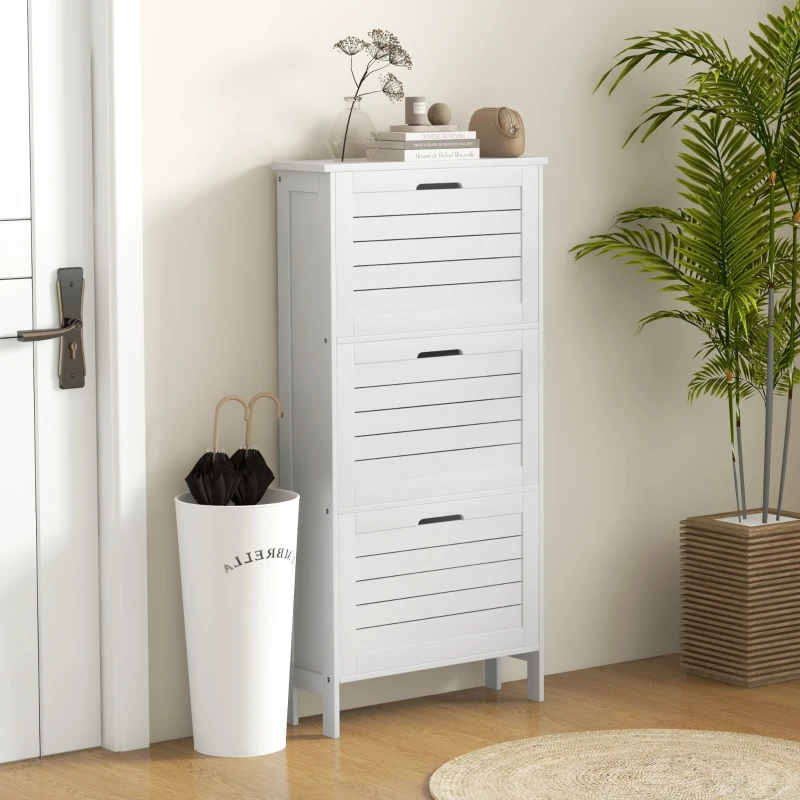 HOMCOM Modern Shoe Storage Cabinet with 3 Flip Drawers and Louvered Doors for 6 Pairs of Shoes, White