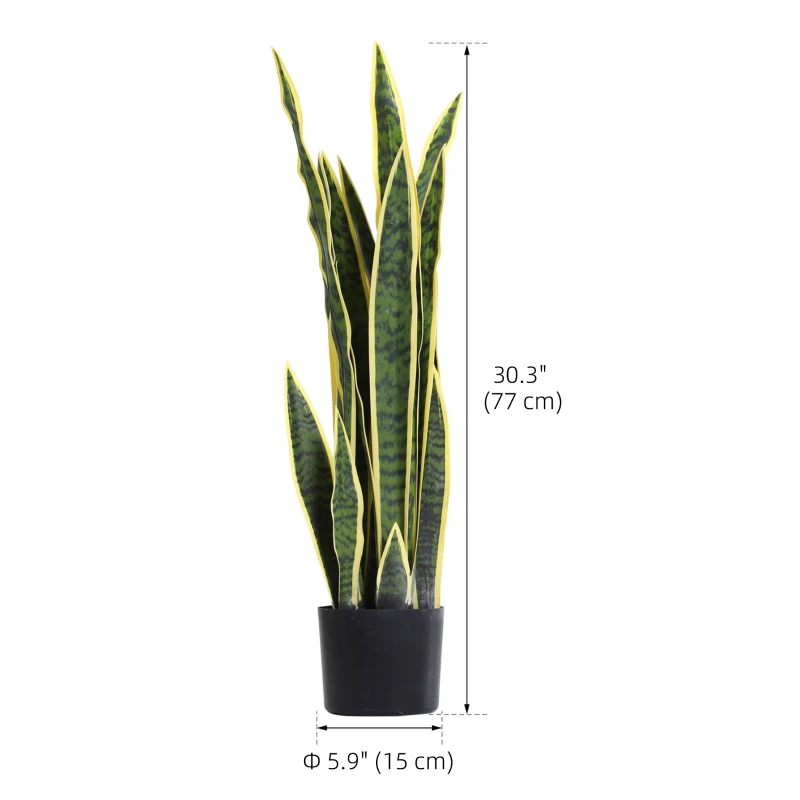 Outsunny 30" Artificial Snake Plant with 21 Leaves in Pot, Decorative Fake Plant for Home, Office, and Living Room, Green