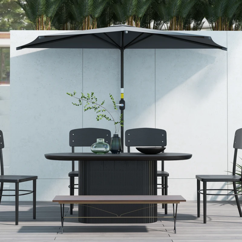 Outsunny 9.8ft Half Umbrella Semi Round Patio Parasol with Crank Handle, Top Vent for Garden, Balcony- NO BASE INCLUDED Dark Grey