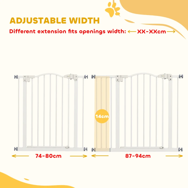 PawHut Extra Tall Dog Gate with Door, Pressure Fit, Auto Close, Double Locking for Doorways Hallways Stairs, 29"-37", White