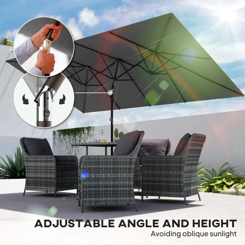 Outsunny Double-Sided Patio Umbrella Parasol with Tilt, Adjustable Height, Vents and 12 Ribs, for Garden, Deck, Grey