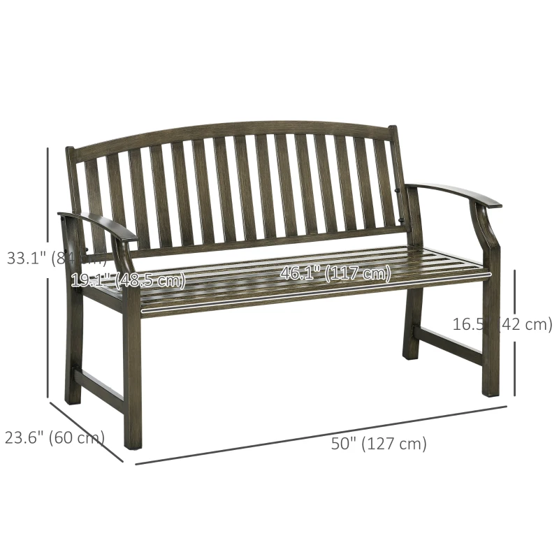Outsunny Outdoor Garden Bench, Metal Bench, Wood Look Slatted Frame Furniture for Patio, Park, Porch, Lawn, Yard, Deck, Black