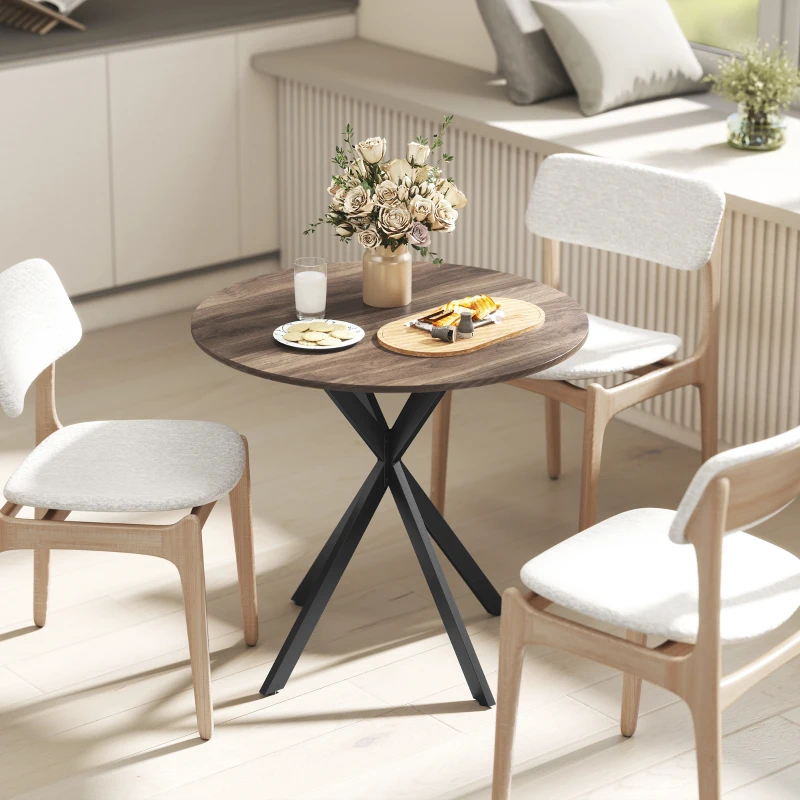 HOMCOM 31.5" Industrial Round Dining Table - Distressed Dark Brown