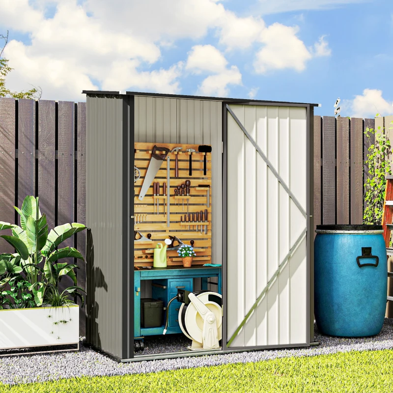 Outsunny 5' x 3' Outdoor Storage Shed, Steel Garden Shed with Single Lockable Door, Tool Storage Shed for Backyard, Grey