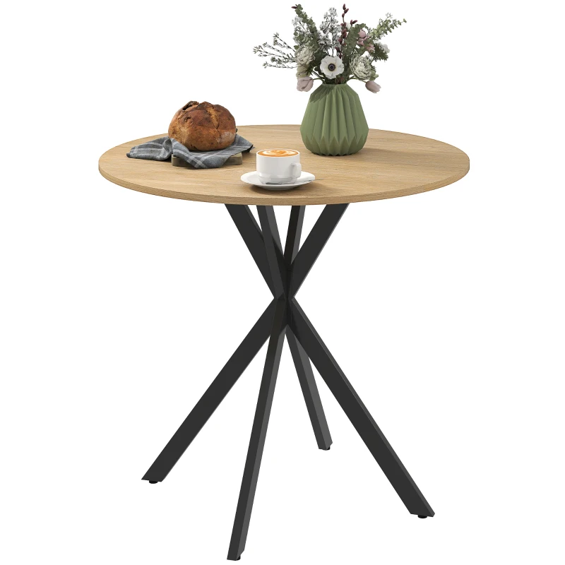HOMCOM 31.5" Industrial Round Dining Table - White Oak