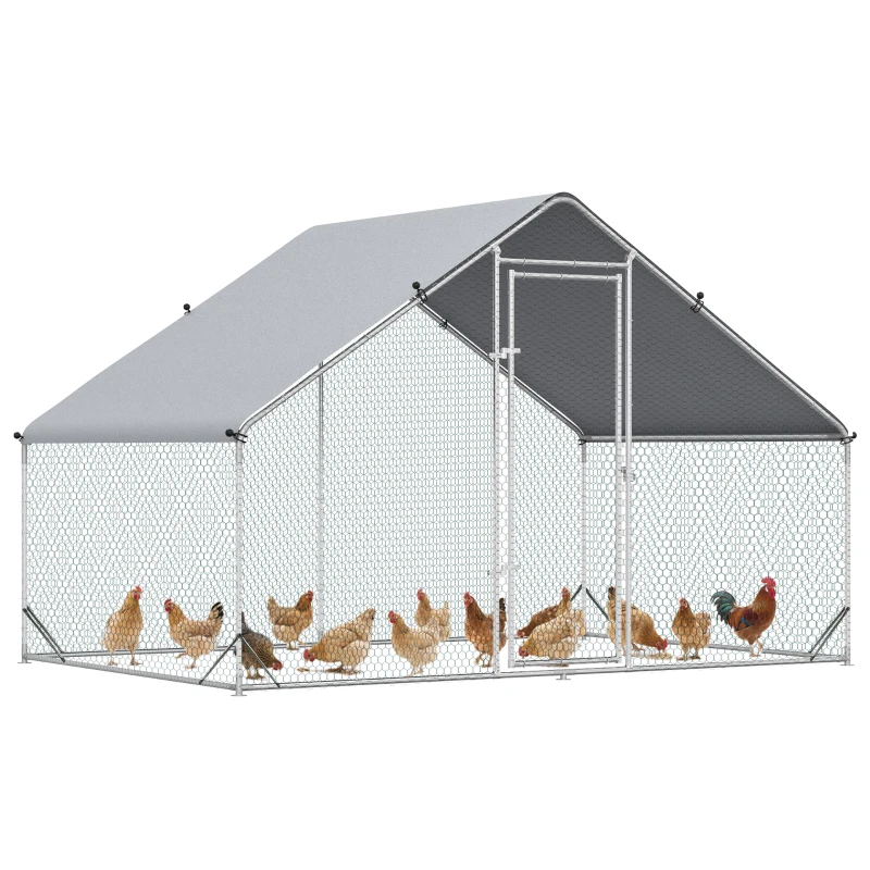 PawHut 9.8' x 6.6' x 6.6' Chicken Coop Cage, Outdoor Hen House w/Cover & Lockable Door