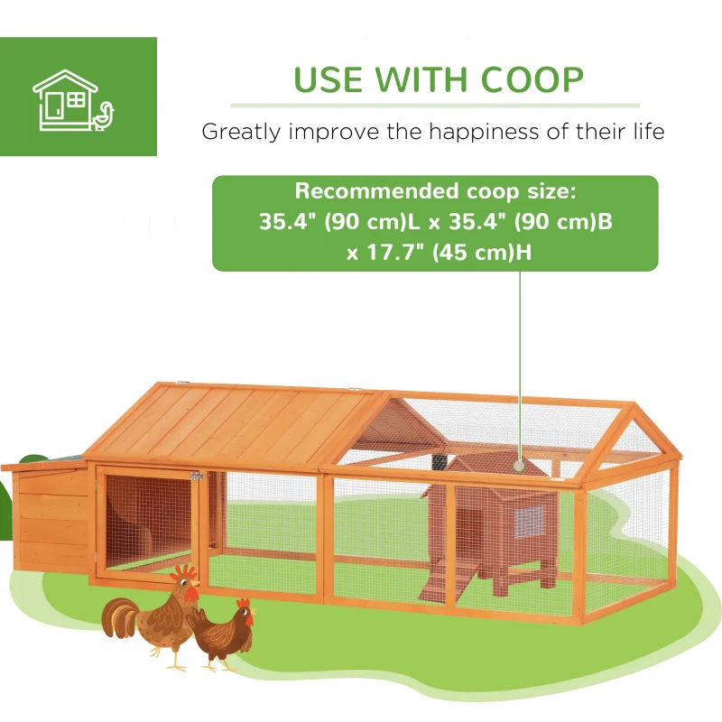 PawHut 95"L Chicken Run Large Chicken Coop with Nesting Box Wooden Roof Side Door for Outdoor 4–8 Chickens