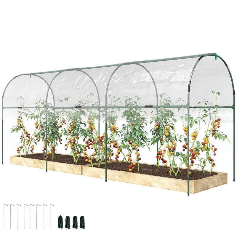 Outsunny Tunnel Tomato Greenhouse with 4 Hoops and Top Tap, Pointed Bottom and Guy Ropes, 157.5" x 48.4" x 67.3", Clear