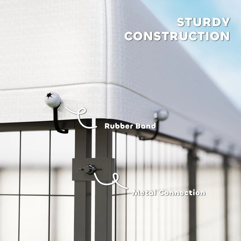 PawHut 9.8' x 9.8' x 6' Outdoor Dog Kennel, Dog Kennel Outside Run with 360° Rotating Bowls, Waterproof & UV Resistant Cover