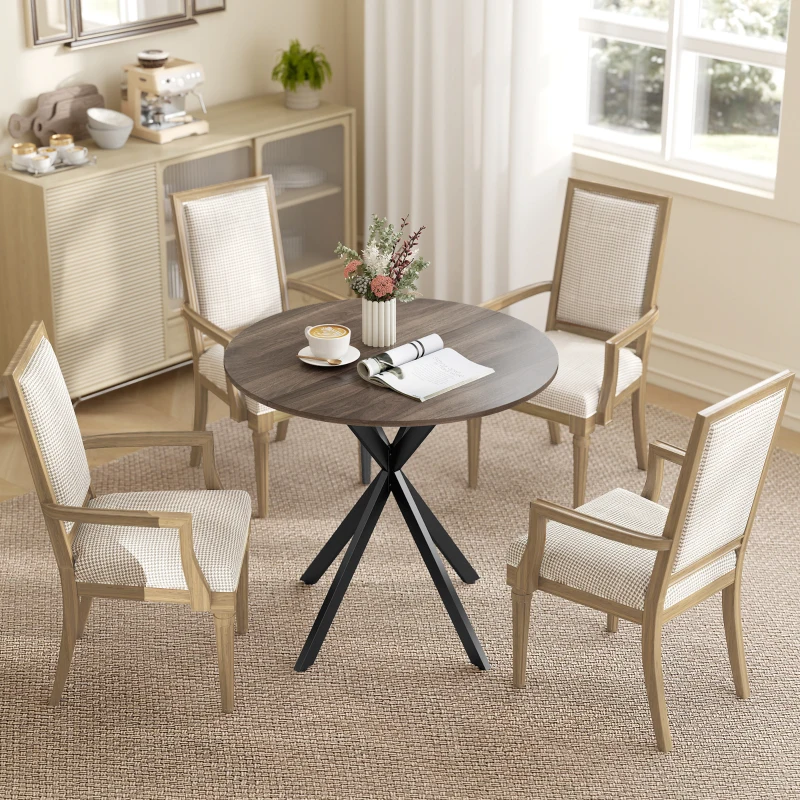 HOMCOM 31.5" Industrial Round Dining Table - Distressed Dark Brown