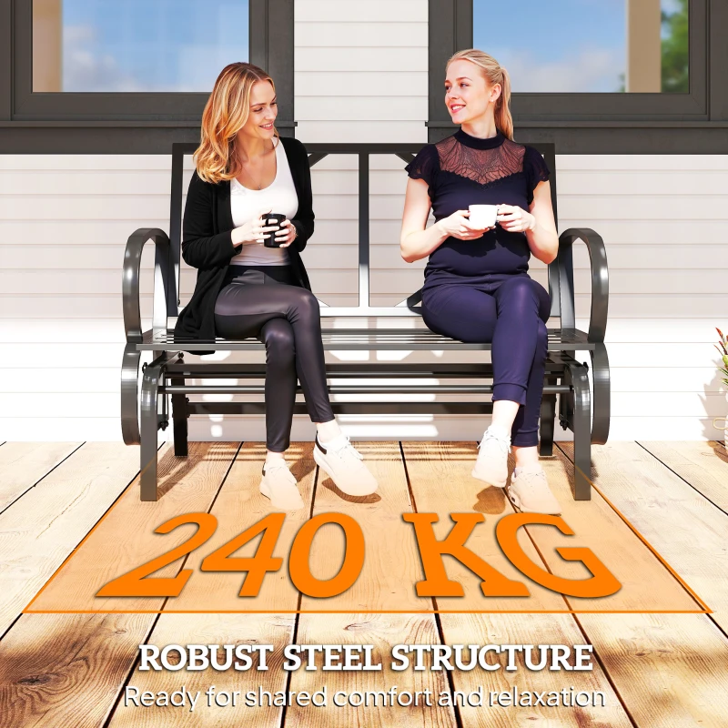 Outsunny 2-Person Outdoor Glider Chair, Patio Double Rocking Loveseat with Steel Frame and Cushions for Backyard, Garden and Porch, Khaki