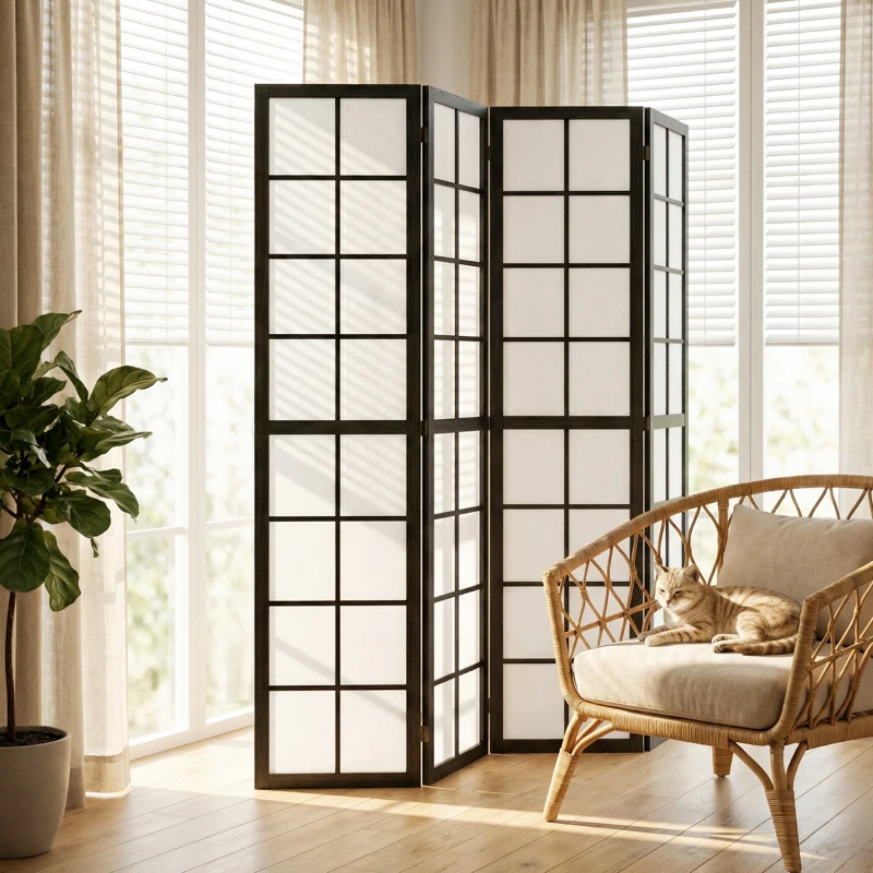 HOMCOM 4 Panel Room Divider, 5.6 ft Folding Wall Divider Room Partition for Home Office, Bedroom, Living Room, Black