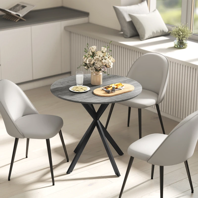 HOMCOM 31.5" Industrial Round Dining Table - Distressed Grey