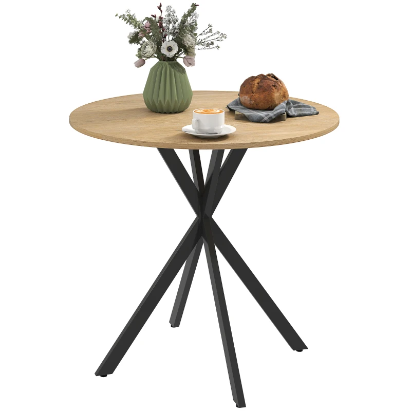 HOMCOM 31.5" Industrial Round Dining Table - White Oak
